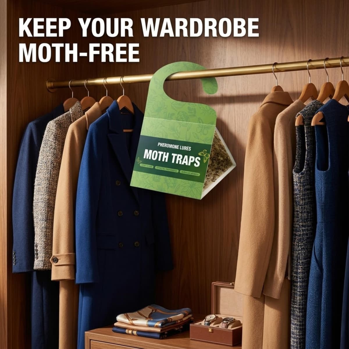 Clothes & Carpet Moth Traps with Pheromone Lure (Light Green | 5 Pack) – Hanging Sticky Moth Catcher for Closet, Wardrobe & Carpet Protection, Non-Toxic Odorless Moth Trap for Clothes Storage — view 2