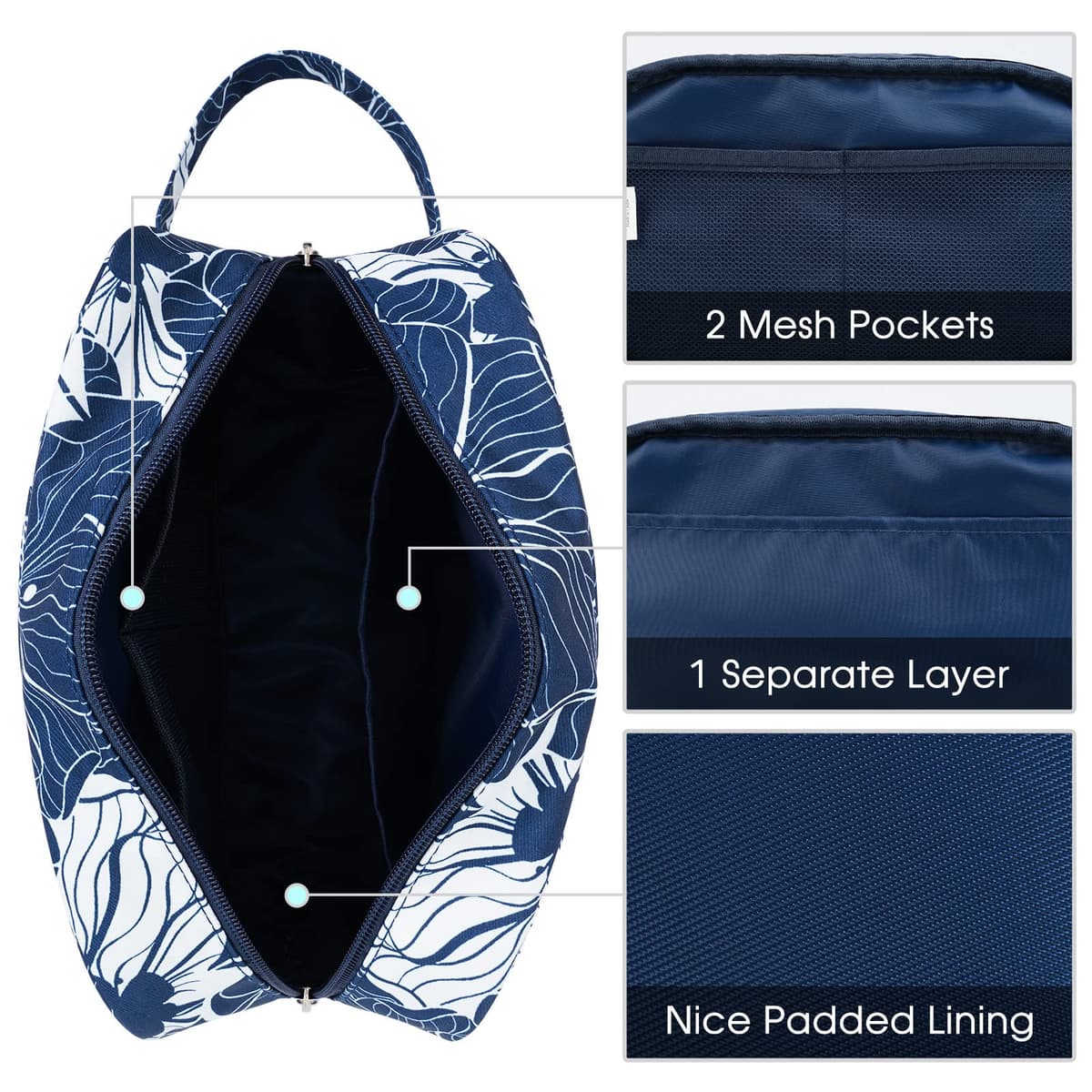 Travel Toiletry Wash Bag for Women Traveling Dopp Kit Makeup Bag Organizer for Toiletries Accessories Cosmetics (Blue Lotus) — view 5