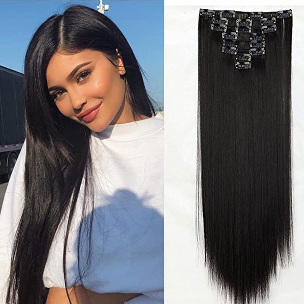 24"(60cm) SEGO Extensiones de Cabello Clip de Pelo Sintético Se Ve Natural 8 PCS [Sandy Rubio mezcla Blanqueador Rubio] Rizado Ondulado Largo Postizos Pelucas (140g) — view 23