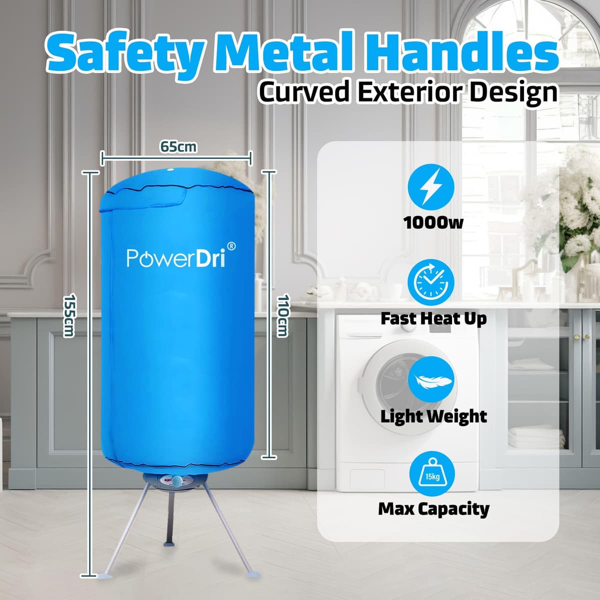 Electric Clothes Dryer 15kg Indoor Wet Laundry Warm Air Drying PowerDri — view 4