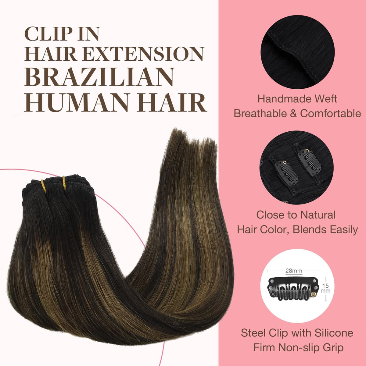 GOO GOO Clip in Hair Extensions Human Hair, 18inch 150g 9Pcs, #2 Dark Brown, Hair extensions for women, Human Hair Extensions Clip in — view 334