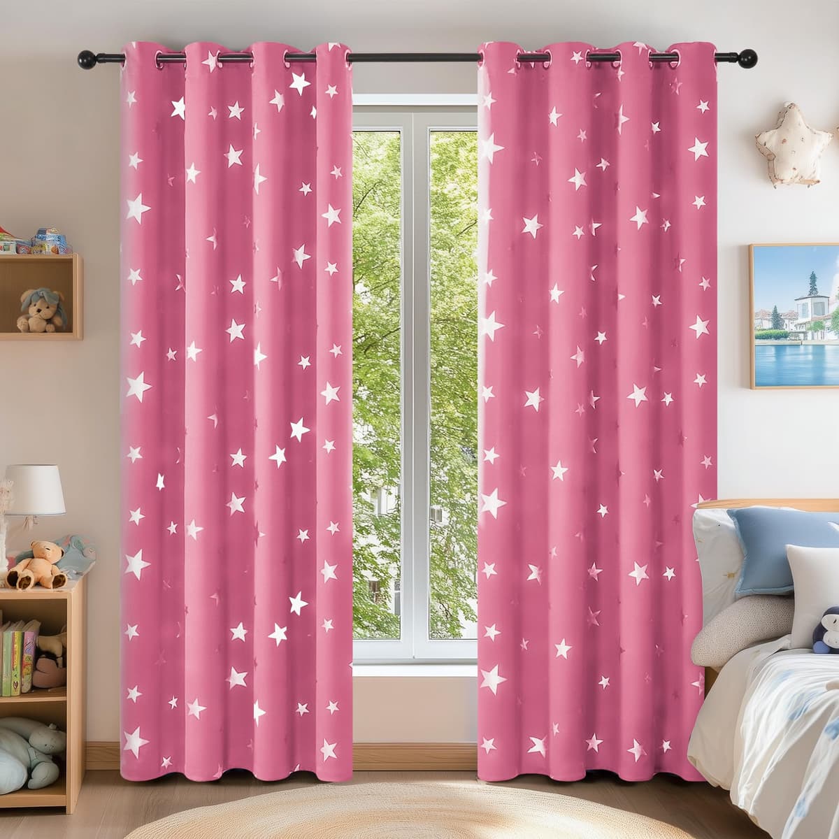 Deconovo Navy Blue Curtains for Living Room Super Soft Thermal Insulated Star Foil Printed Eyelet Blackout Curtains 46 x 54 Inch 2 Panels — view 32