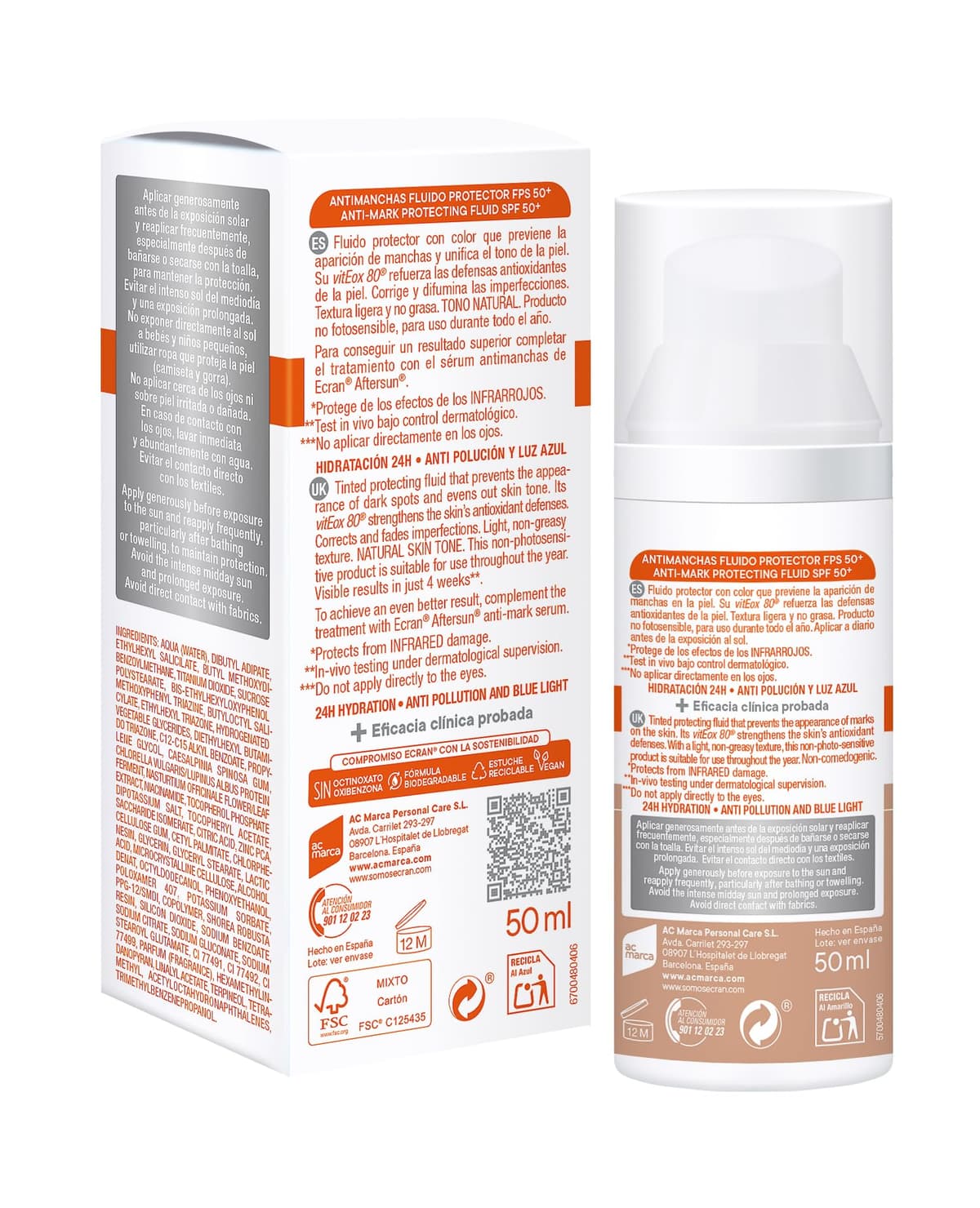 ECRAN SUNNIQUE – Protector Facial SPF 50+ Antimanchas Antiarrugas con Color, con Niacinamida y Ácido Hialuronico, Despigmenta y Unifica el Tono, Fórmula con VitEox80 - 50 ml — view 2