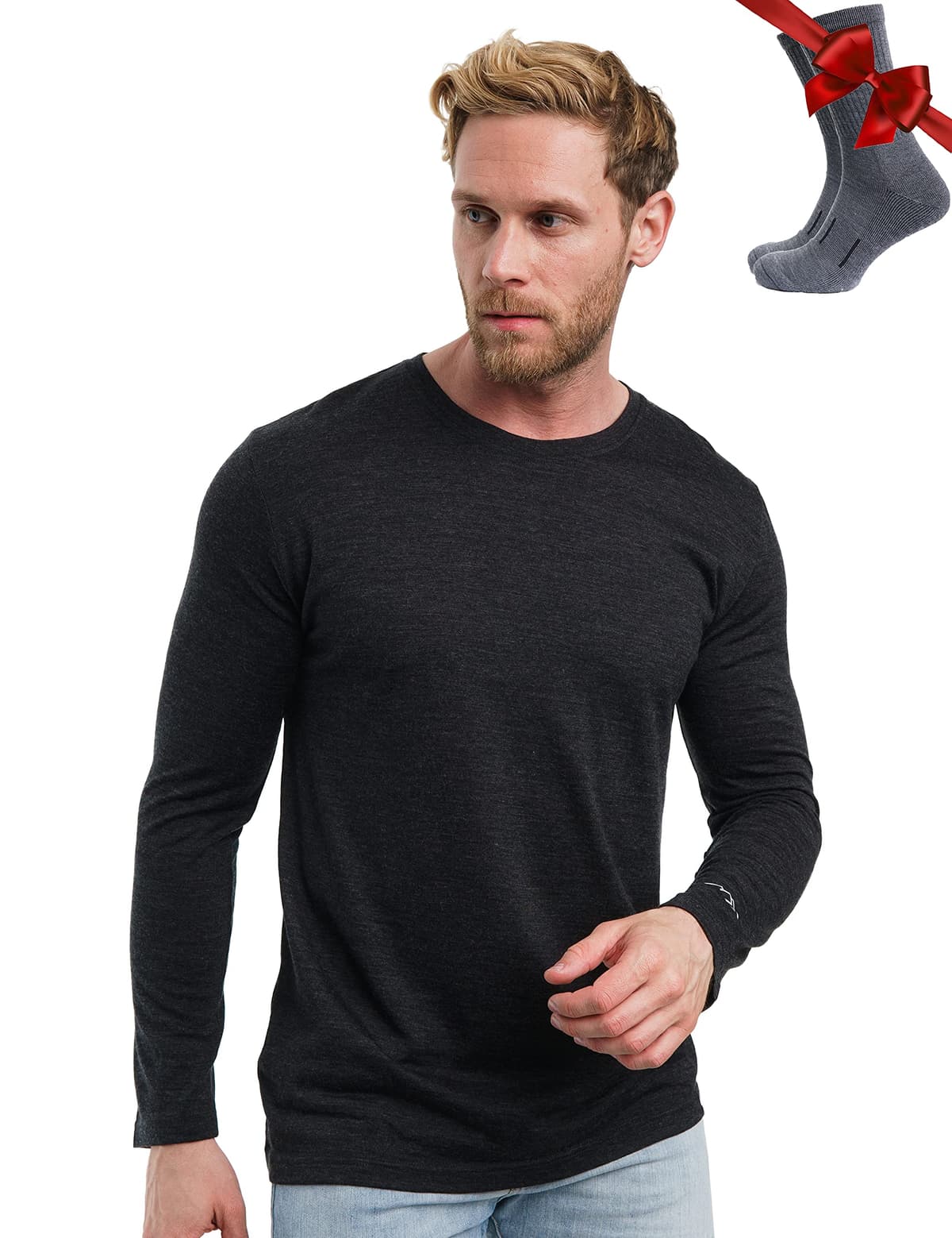 Merino.tech Camiseta Lana Merino Hombre - Deportiva Ropa Térmica 100% Lana Merino Ligero, Medio, Pesado con Calcetines — view 9
