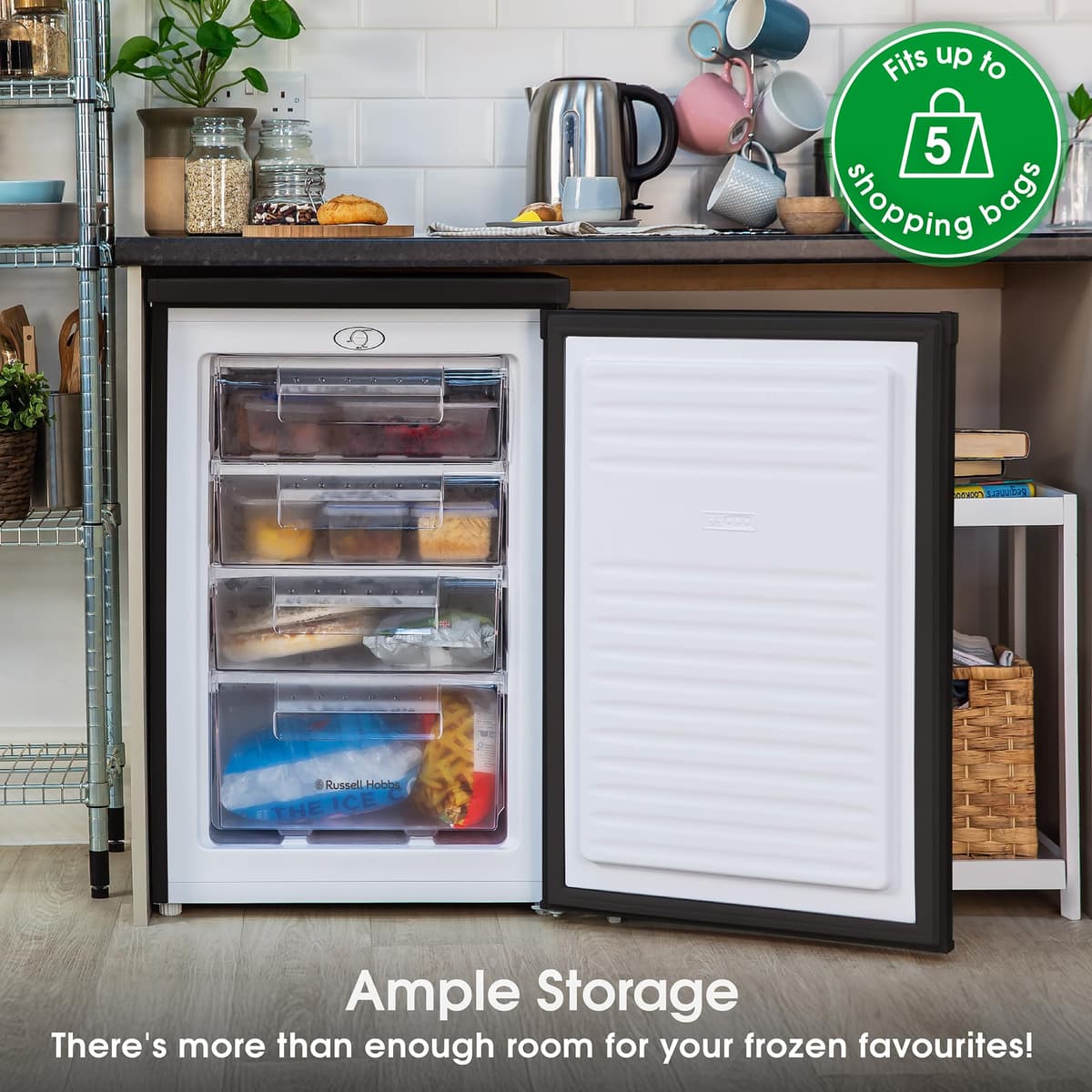 Abode Under Counter Freezer 55cm Wide Freestanding Black 91 Litre with 4 Drawers, Adjustable Feet & Reversible Door, 4 Star Freezer, Suitable for Garages & Outbuildings A85UCFZ552E1B (Black, 55 cm) — view 5