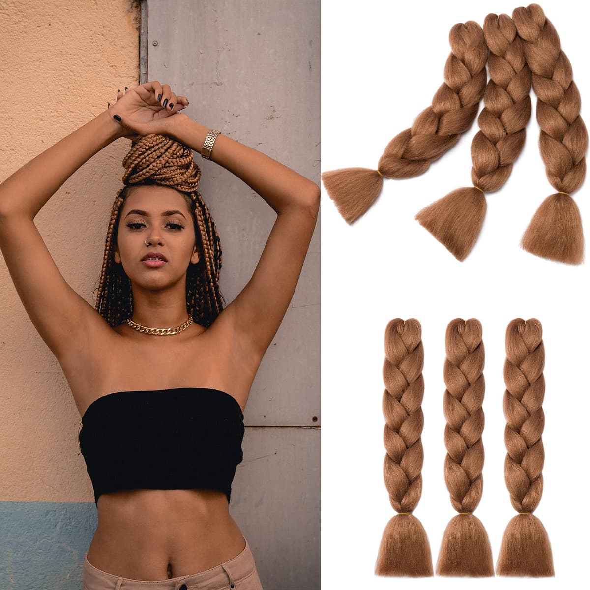 60cm Extensiones de Pelo Trenzas Africanas Castaño Oscuro Extensiones para Trenzas Africanas 1 pcs 100g Kanekalon Pelo para Trenzas Africanas Sintetico Extensiones de Trenzado Cabello Braiding — view 165