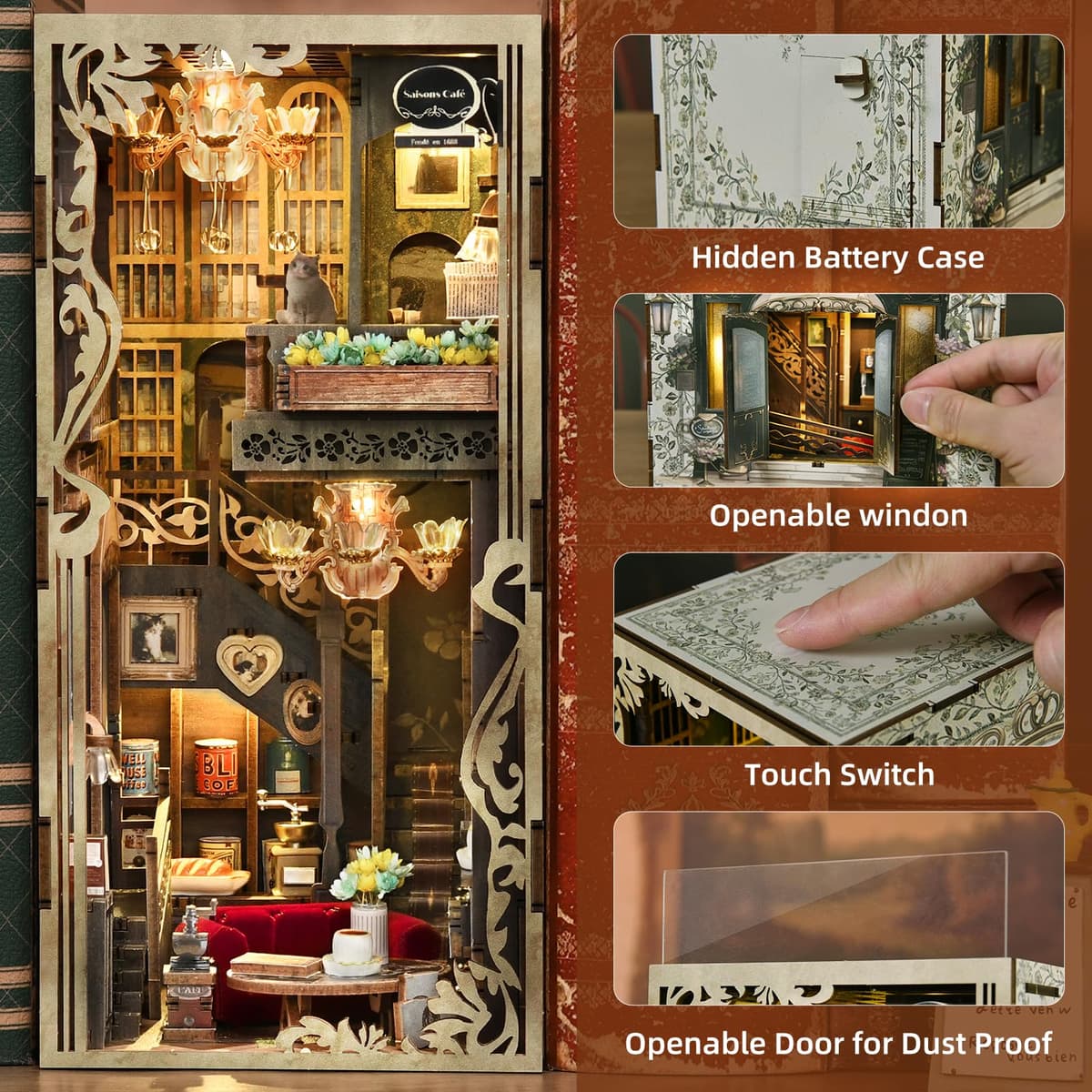 MiniCity Book Nook – Kit de construcción – Casa de muñecas en Miniatura 3D – Esquina de Libros – LED – Temporada Luminosa – Café — view 4