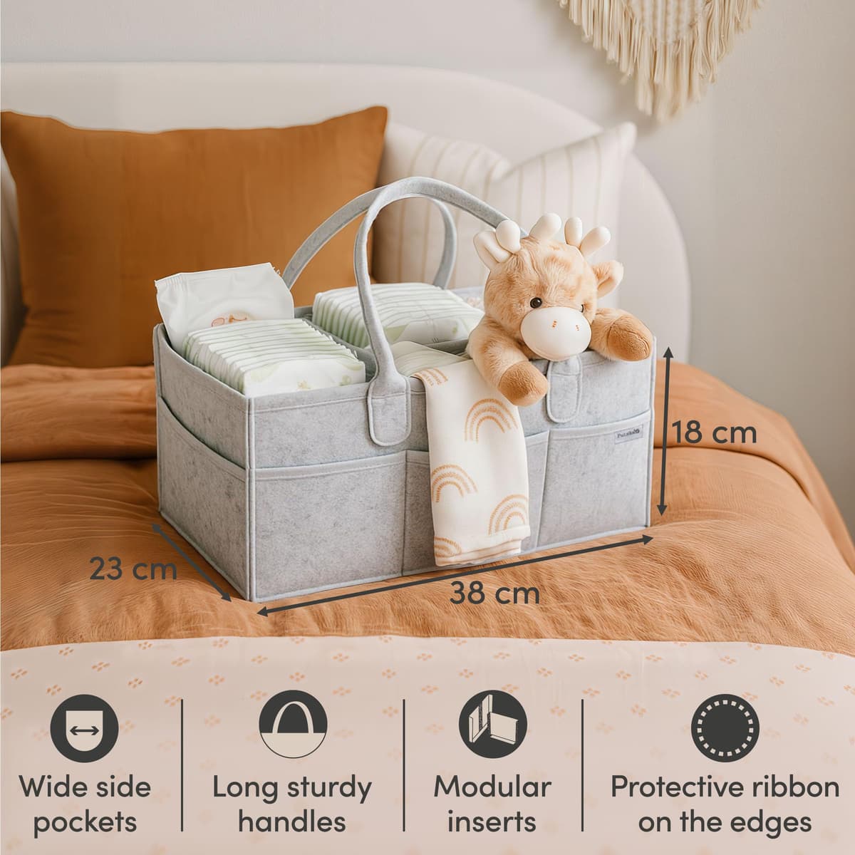 PUTSKA Nursery Storage Basket - Baby Nappy Caddy Organizer for Nappy Station, Newborn Essentials, Baby Shower Gifts and Registry Must-Haves for Boy or Girl — view 4