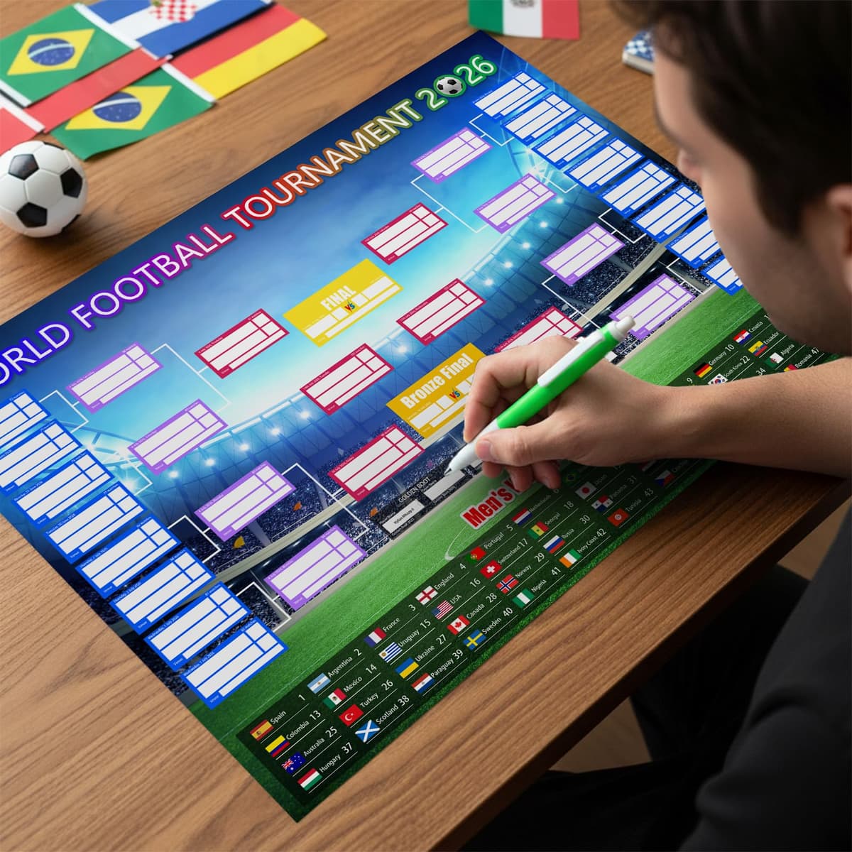2PCS World Cup Football 2026 Foldable Poster 58x42cm Team Information and World Cup Football Match Schedule Chart One Handwritten Watercolor Pen Bedroom Gymnasium Wall Display Fan Poster Gift — view 4