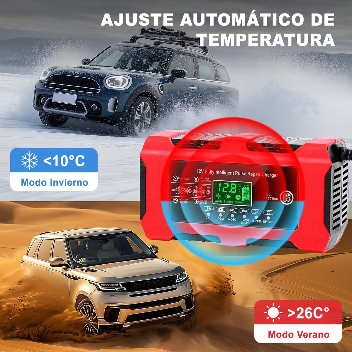 YDBAO Cargador de Baterias Coche 12V 10A Cargador de Batería de Coche Inteligente con Pantalla Táctil LCD y Múltiples Protecciones Cargador de Baterias Coche y Moto para Auto,Moto, AGM, Gel, SLA — view 7