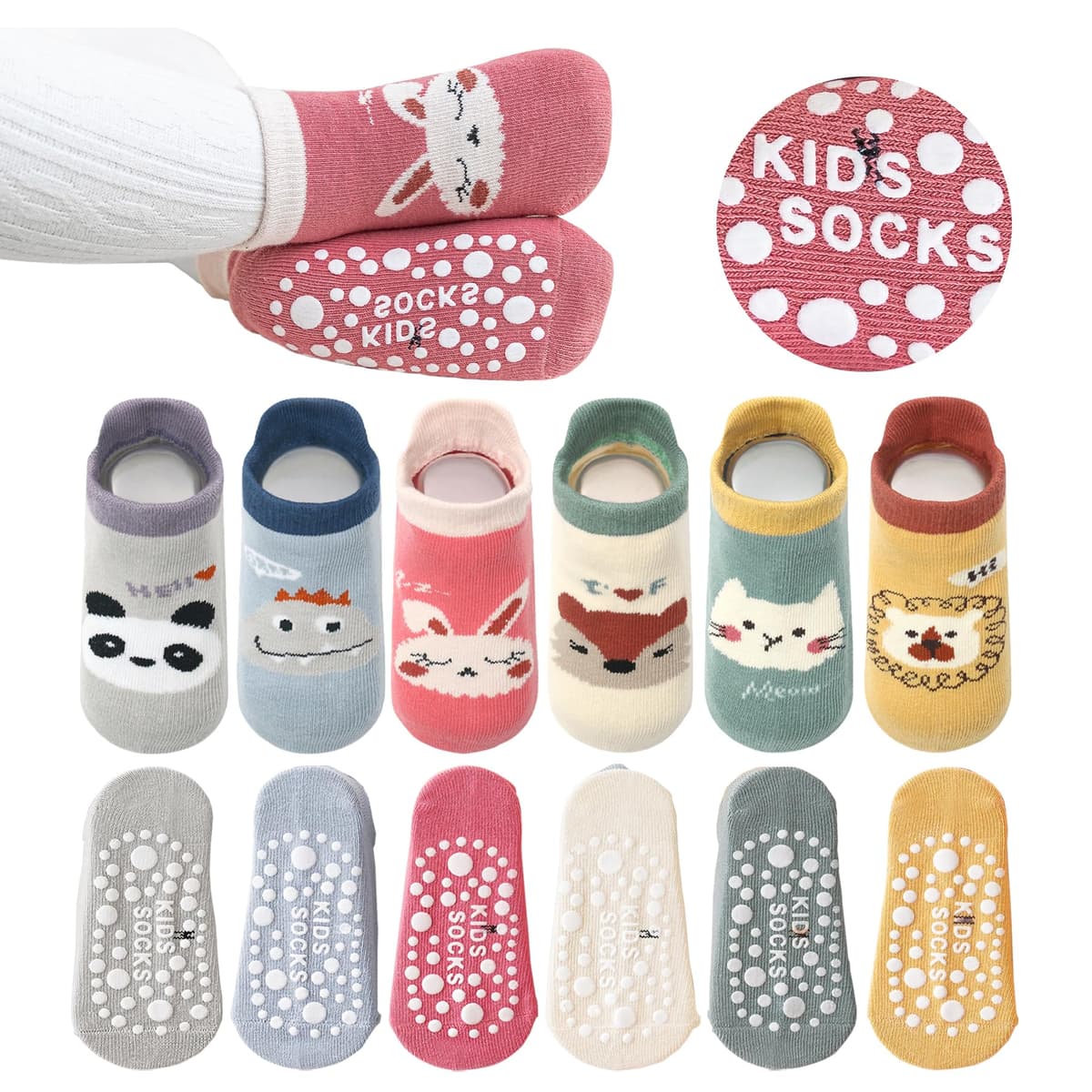 YANWANG Bebé Antideslizante Tobillo Calcetines De Dibujos Animados Lindo Agarre Calcetines Para Bebés Niños Niños Niñas Multicolores 6 Par — view 8
