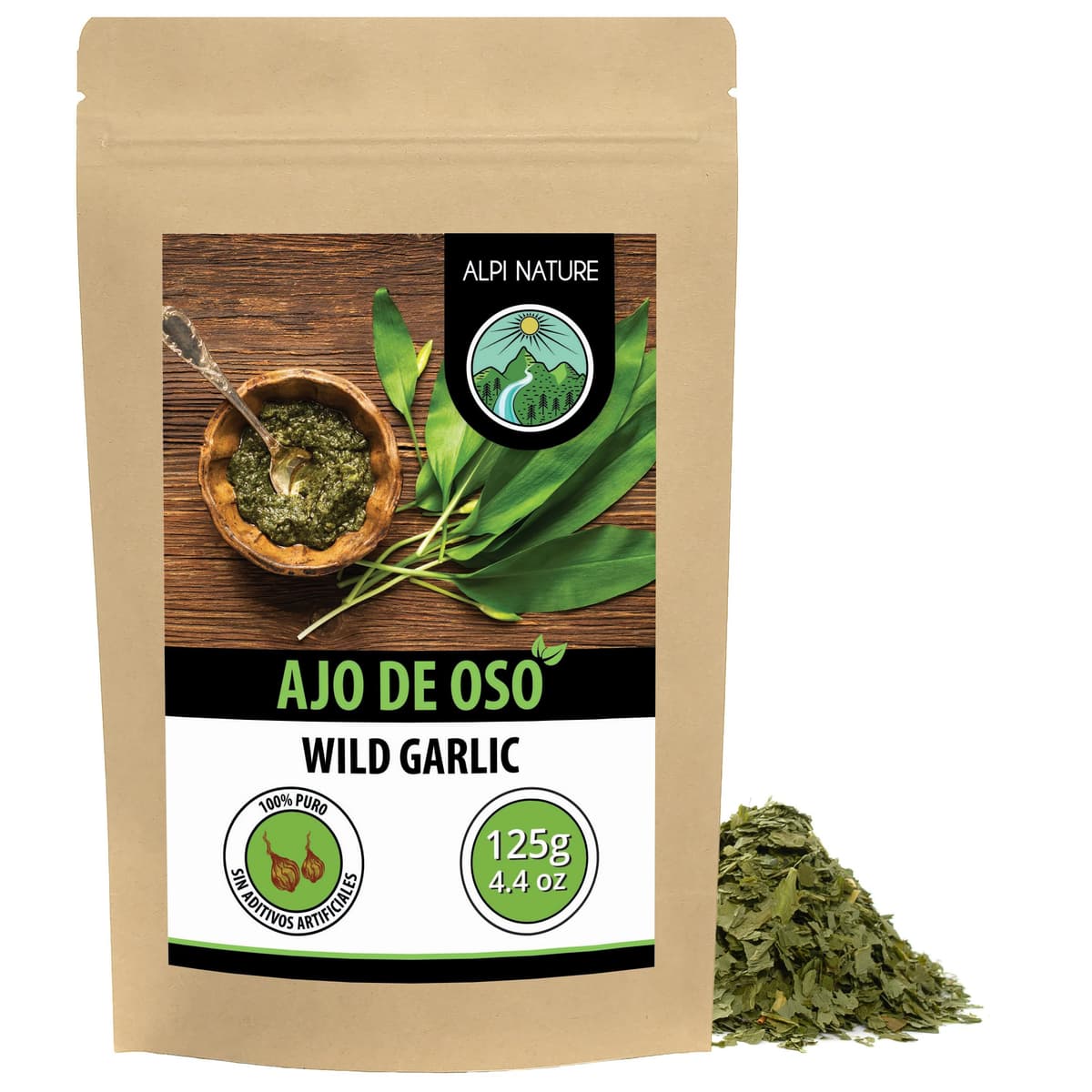 Alpi Nature Ajo Silvestre 125g, Condimento de Hojas de Ajo Silvestre Secas y Picadas para Cocinar