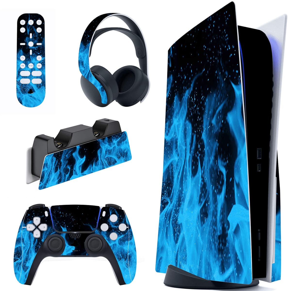 PlayVital Neon Dragoon Full Set Skin Decal for PS5 Console Disc Edition, Sticker Vinyl Decal Cover for PS5 Controller & Charging Station & Headset & Media Remote — view 17
