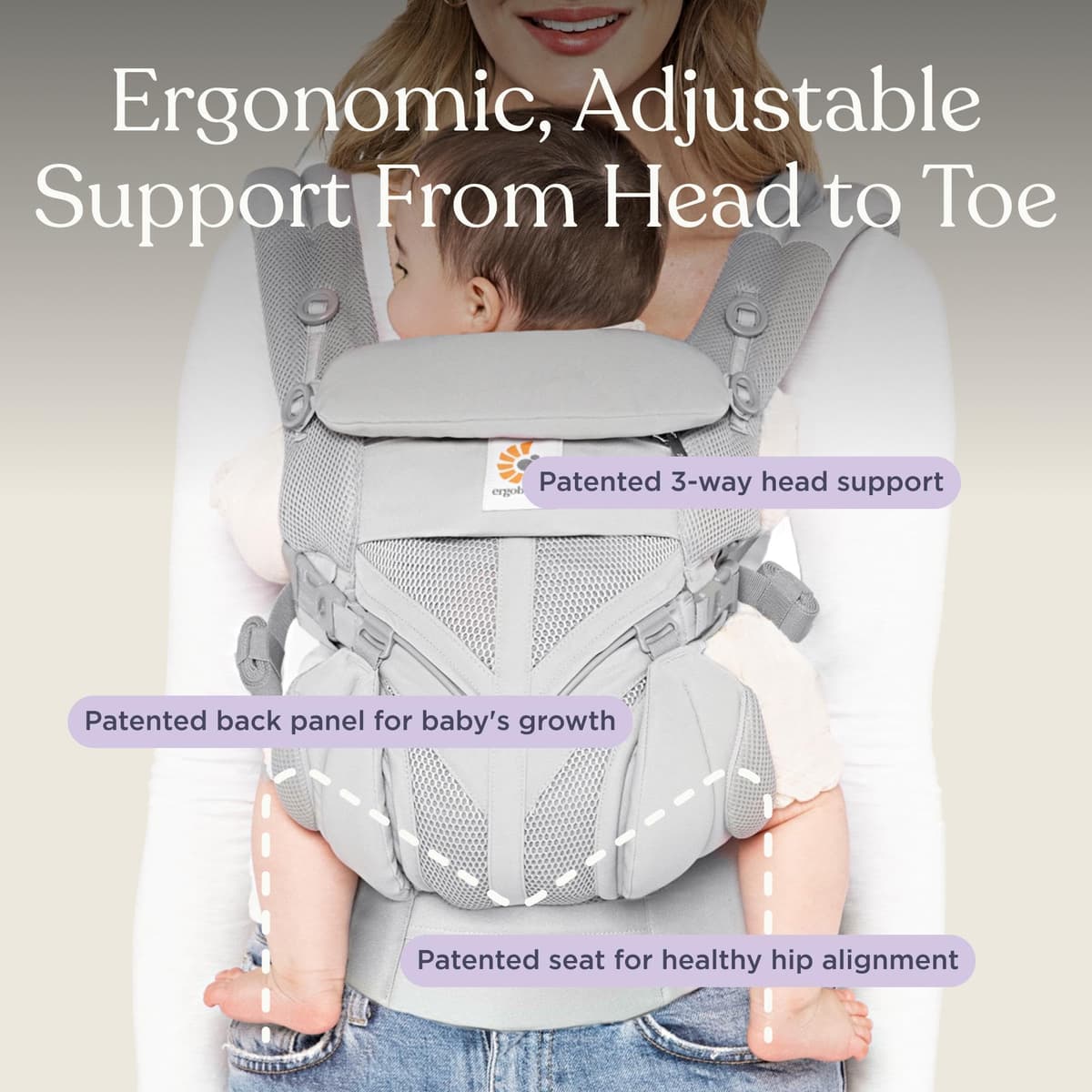 Ergobaby Baby Carrier for Newborn to Toddler, Ergonomic 4-Position Omni Classic Mesh, Baby Carrier Back Front Facing Backpack, Charcoal Grey — view 3