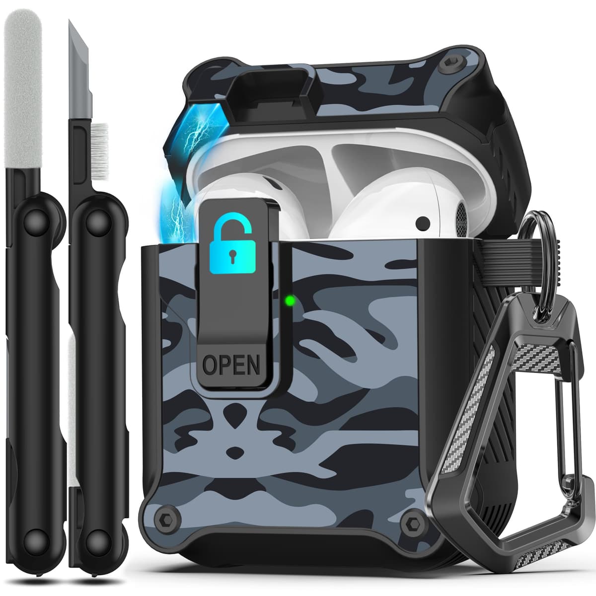 RFUNGUANGO Compatible con Airpods 4 Estuche (2024) con Kit de Limpieza, Clip de Bloqueo Seguro y Estuche de Protección a Prueba de Golpes para Airpods 4ta Generación Lanzamiento 2024,Cielo Estrellado — view 29