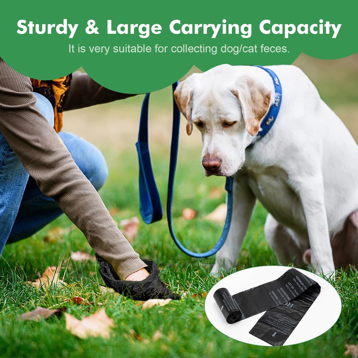 REVER GH50, Dog Poop Bags, 300 Units, Extra Thick, Fragrance-Free, 33 x 23 cm, 20 Rolls (15 per Roll), Black — view 2