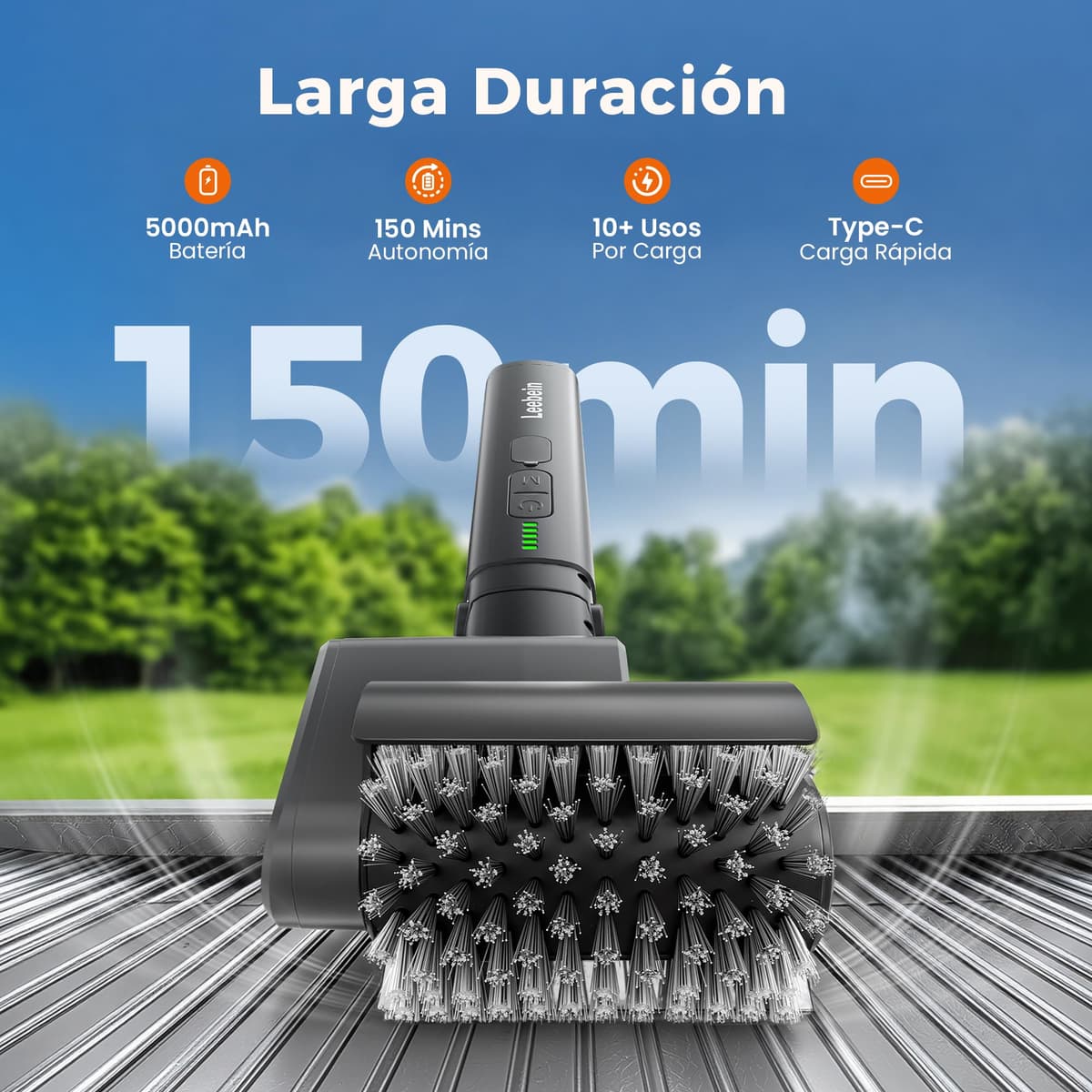 Leebein Cepillo Eléctrico para Barbacoa, 2026 Cepillo Electrico Limpieza Hogar 3 Velocidades & Ángulo Ajustable con 3 Cabezas, 150 Min de Autonomía, Resistente al Agua y Altas Temperaturas — view 2