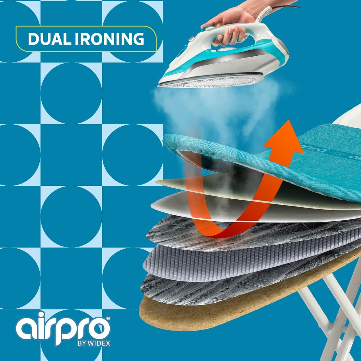 AirPro By Widex Funda de 6 Capas para Tabla de Planchar con Plancha de Vapor - Talla XL MAX 125x50 cm - No más Agua Debajo de la Tabla - Plancha hasta un 50% más rápido - Made IN Europa — view 2