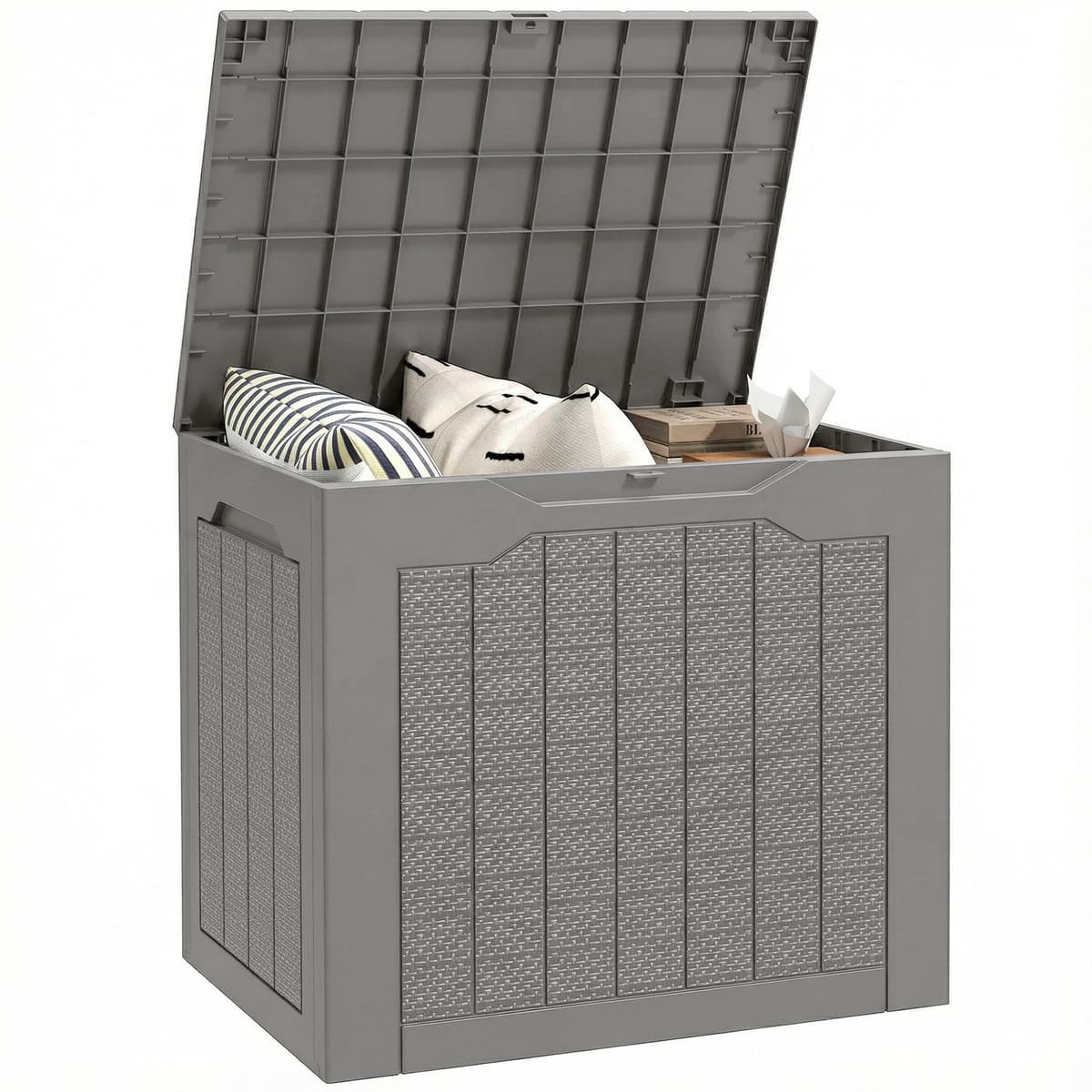 Outsunny 93L Plastic Garden Storage Box, Outdoor Storage Box with Handles, Waterproof Outdoor Storage Container for Garden Tools and Accessories, Khaki