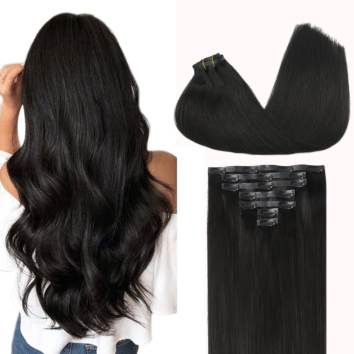 GOO GOO Clip in Hair Extensions Human Hair, 18inch 150g 9Pcs, #2 Dark Brown, Hair extensions for women, Human Hair Extensions Clip in — view 139