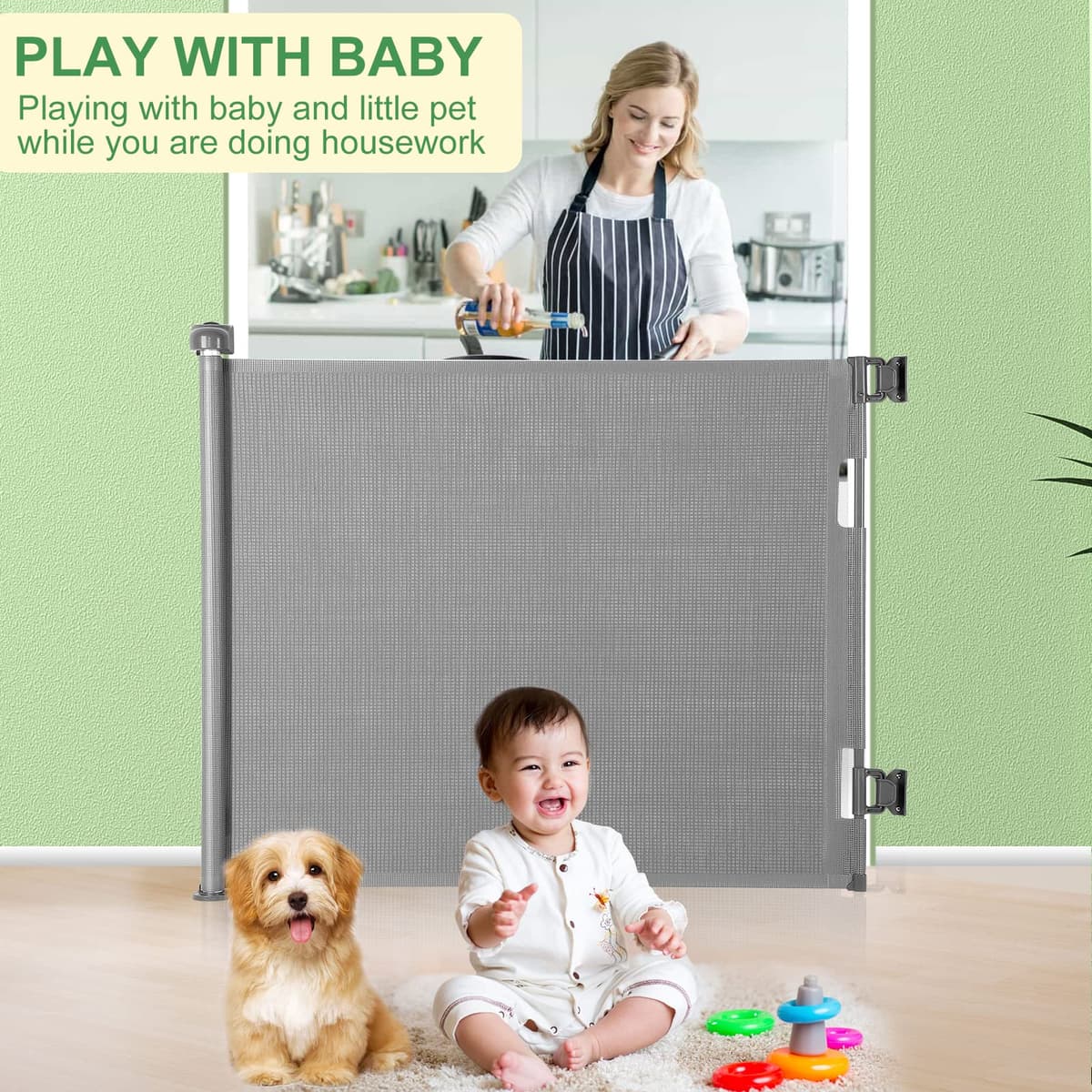 Puerta Seguridad Bebé Extensibles, 0-140 cm Barrera Seguridad Niños y Perros, Vallas de Seguridad para Niños Escaleras y Pasillos, Interiores y Exteriores (Gris) — view 2