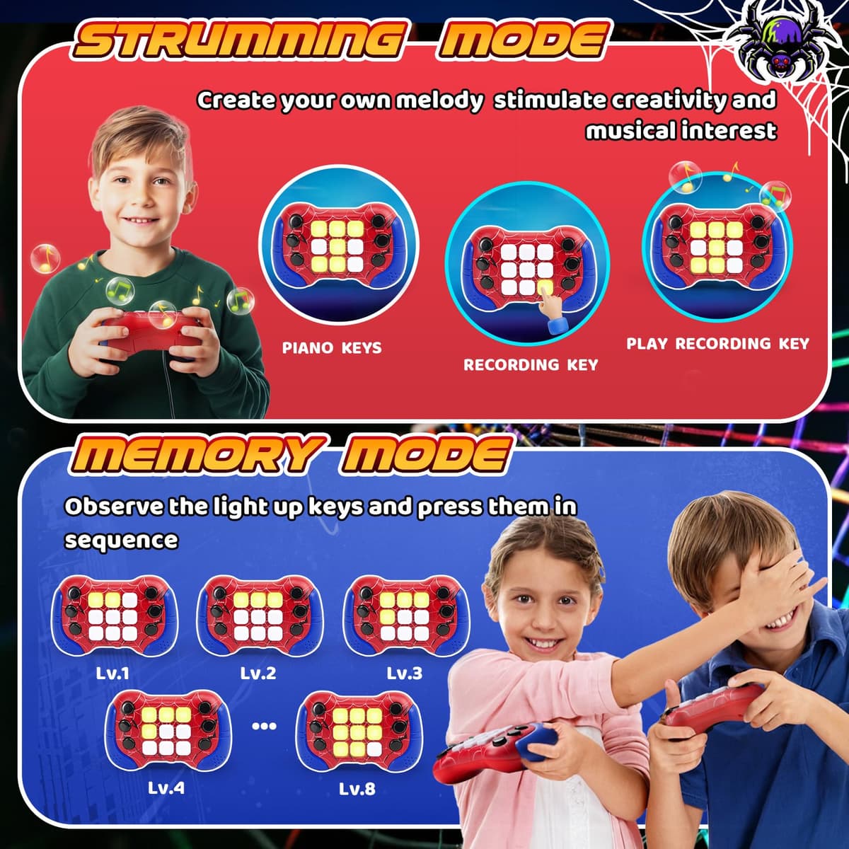 Spider Toys for 6 7 8 9 Year Old Boys Girls: Quick Push Pop Game Sensory Fidget Toys Gifts for Boys Age 5 6 7 8 9, Handheld Games Consoles Autism Birthday Presents for Girls Kids Teen Age 3-12 — view 3