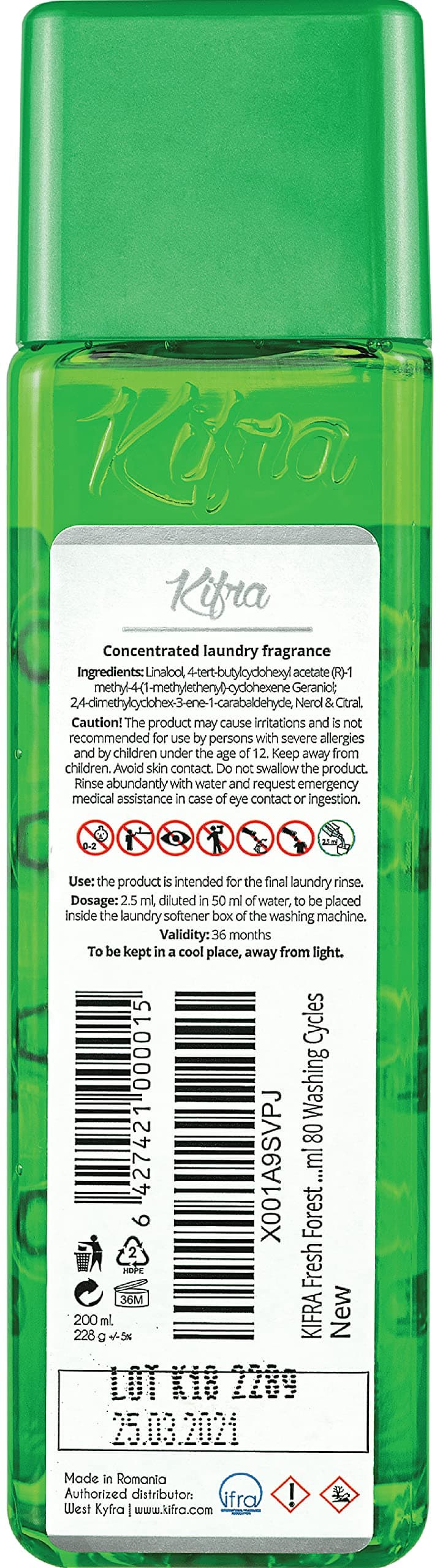 KIFRA FRESH FOREST Lavado concentrado fragancia 200ml 80 ciclos de lavado — view 2