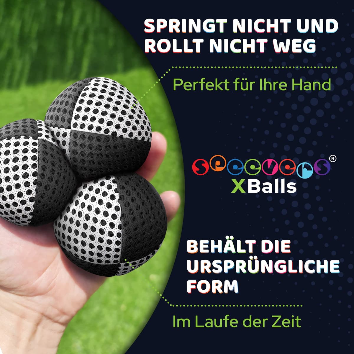 speevers Juego de 3 Pelotas de Malabares Profesionales Pelotas para Malabares en 15 Colores Juego Malabares niños, Adultos, Principiantes, Profesionales, Bolsa de Transporte (110g, Blanco y Negro) — view 6