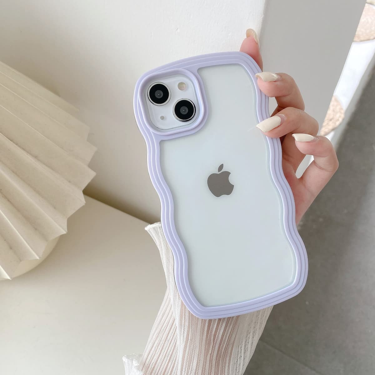 QLTYPRI Compatible with iPhone 11 Case, Cute Curly Wave Frame Clear Case for Girls Women, Transparent Soft Silicone TPU Bumper Shockproof Protective Phone Cover for iPhone 11 - Purple