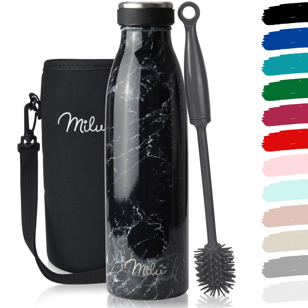Milu Stainless Steel Drinking Bottle 1500 ml - Insulated Thermo Flask for Water - Leak Proof, Insulated and Double Walled, Carbonated (Granite Navy Blue, 1,5L) — view 64