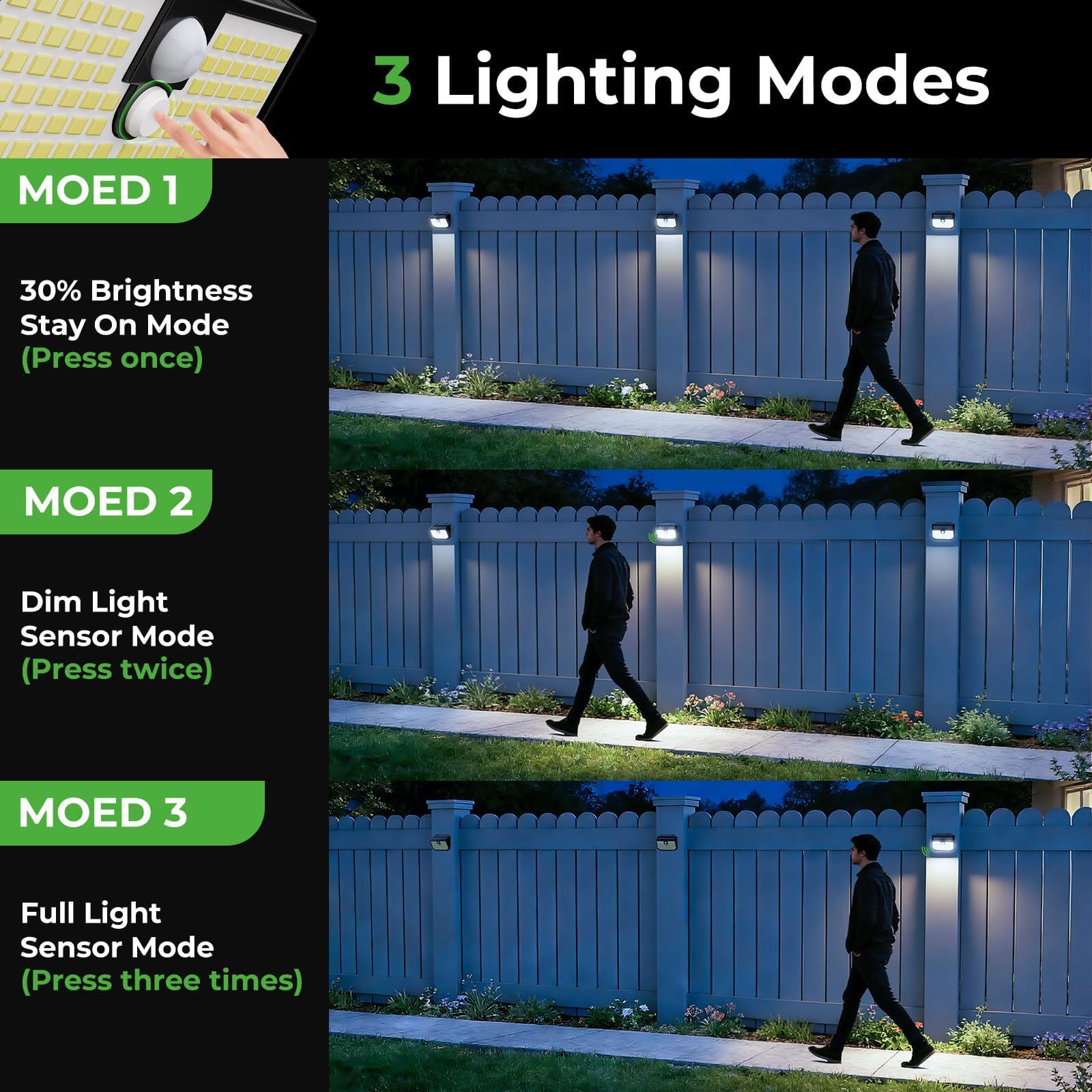 nipify Outdoor Solar Lights,Upgraded 5000K Neutral Solar Security/Wall Light, 3 Modes Motion Sensor and IP65 Waterproof Solar Lights Outdoor Garden for Outside Driveway Porch Garage Backyard (4 Pack) — view 5