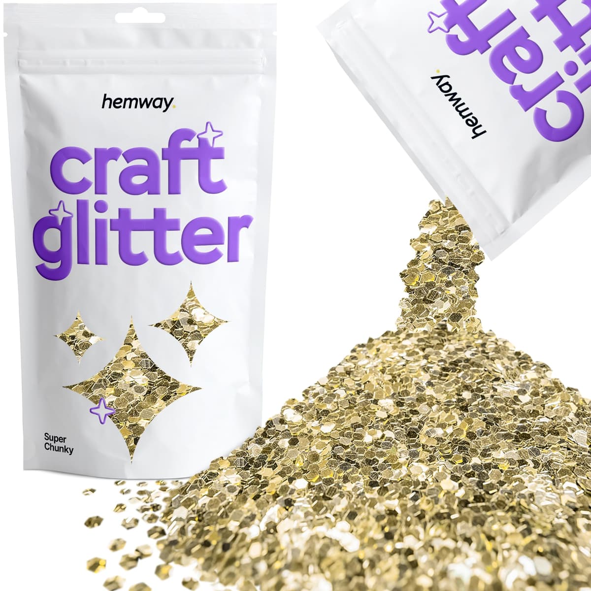 Hemway - Purpurina para manualidades, vasos, resina, epoxi, uñas, cera, álbumes de recortes, cristal, decoración de escuelas: dorado holográfico, gruesa (0,6 mm), 100 g — view 106