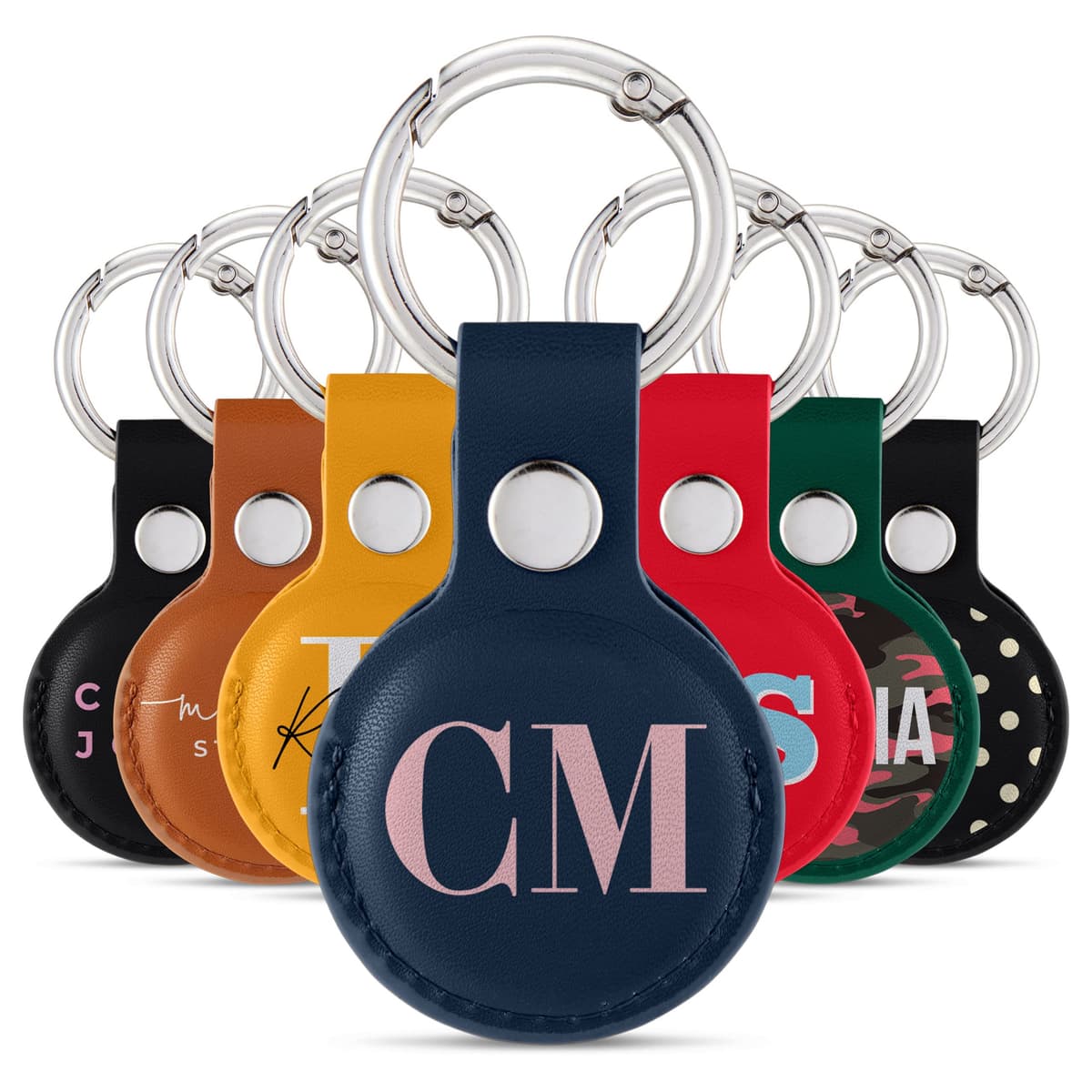 Tirita Personalised Case Keyring Holder Compatible with Apple AirTag 1 & 2 - Leather Case with Key Ring for Apple AirTag [16- Monogram Initials on Blue]