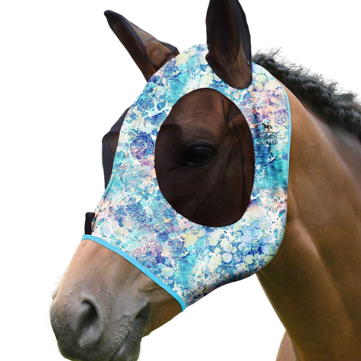 Harrison Howard Máscara elástica para Moscas de Caballo, excelente Comodidad con protección UV, máscara estándar para Caballos, Azul Marino M — view 19