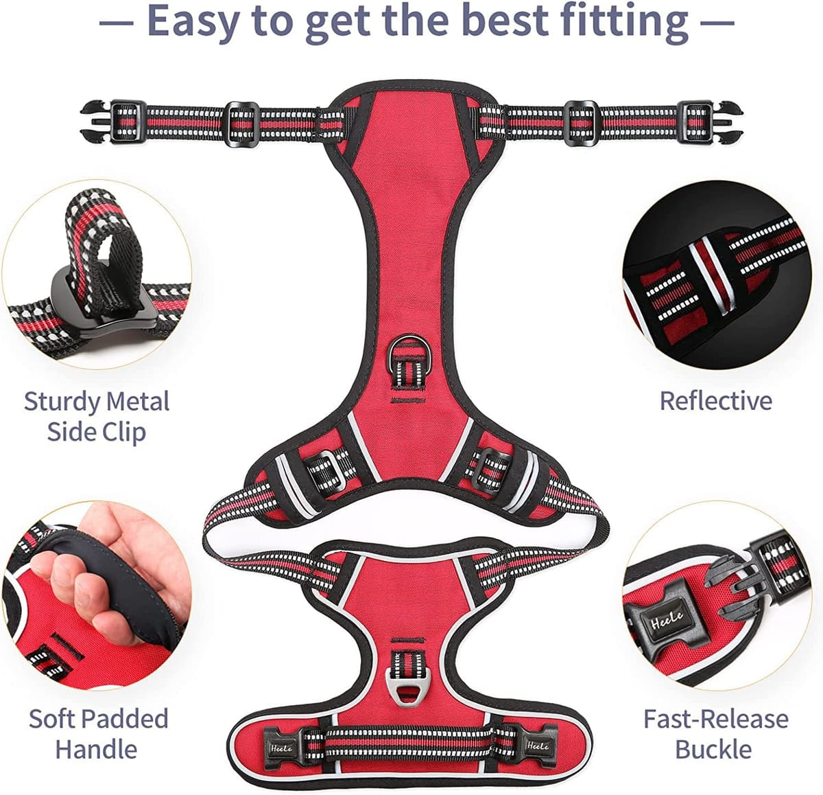 HEELE Dog Harness Medium No Pull Dog Vest Harness with Soft Handle Reflective Pet Harness for Outdoor Training Walking, Black, M — view 79