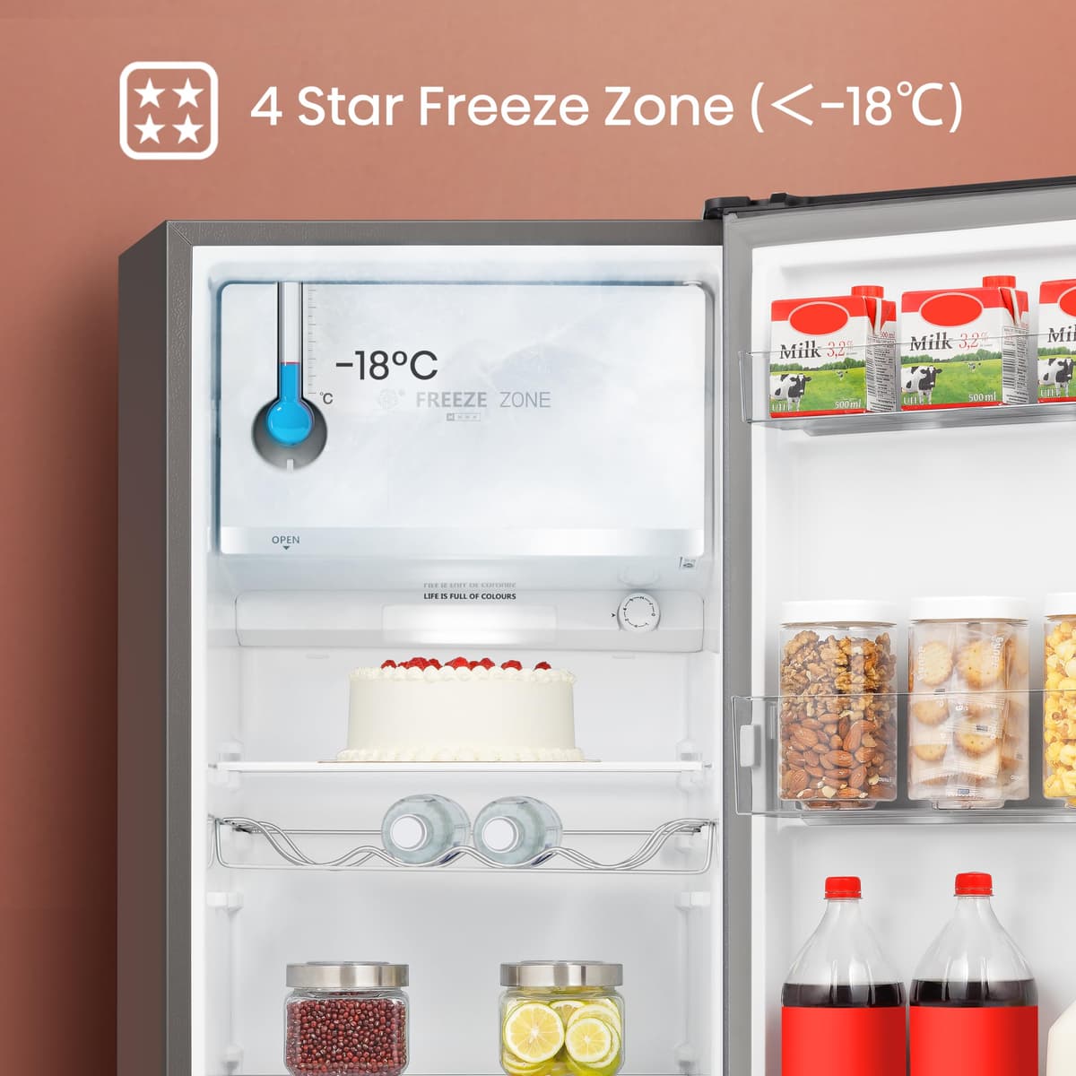 Hisense RR220D4BDE 52cm Freestanding Retro Fridge - 165-litre capacity with 4 star Ice box- Auto Defrost - Wine Rack - Silver - E Rated, H128 x W51.9 x D51.3 — view 3