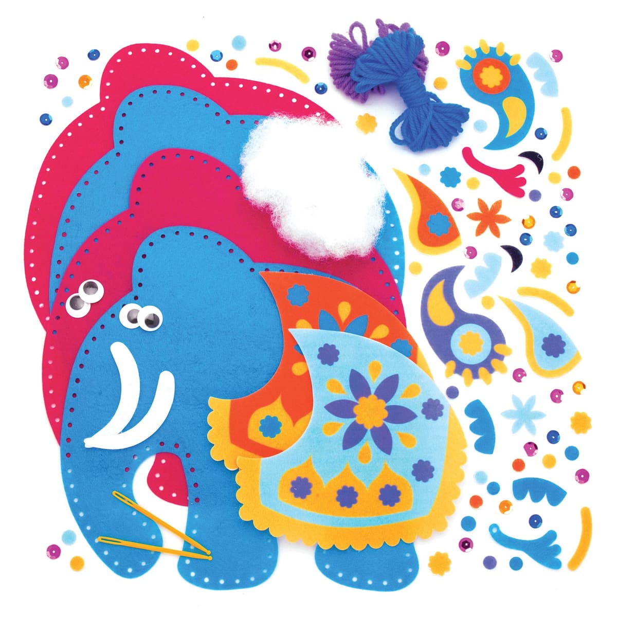 Baker Ross Sewing Kits Ambari Elephant Cushion (Pack of 2) - Arts & Crafts for Kids — view 5