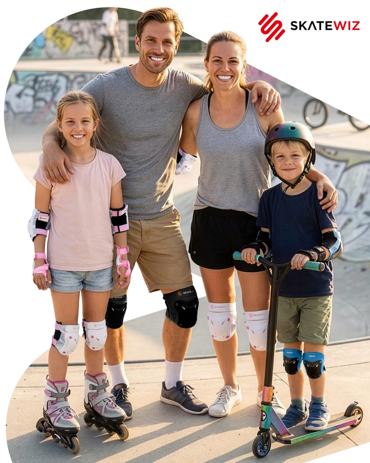 SKATEWIZ Protecciones Patines Niña, Niño e Adulto [6 piezas] Rodilleras y Coderas Niño Patinaje, Patines, Rodilleras Para Niños - Marca Alemana — view 2