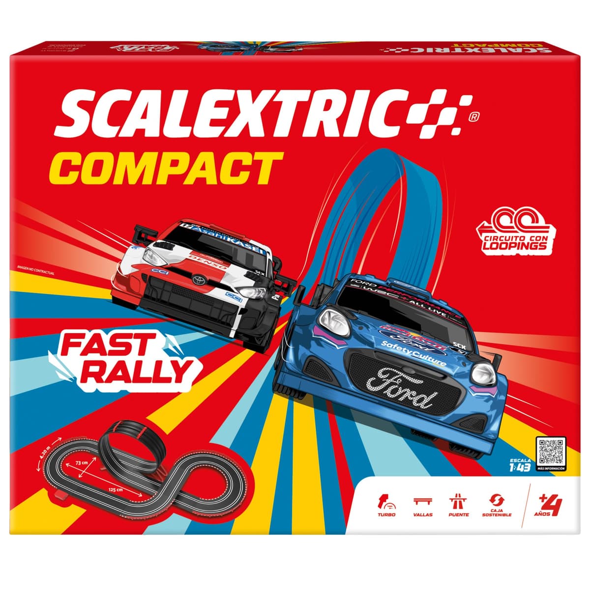 SCALEXTRIC - Circuito Compact - Pista de Carreras Completa - 2 Coches Incluidos - Escala 1:43 (Circuito Compact Fast Rally)