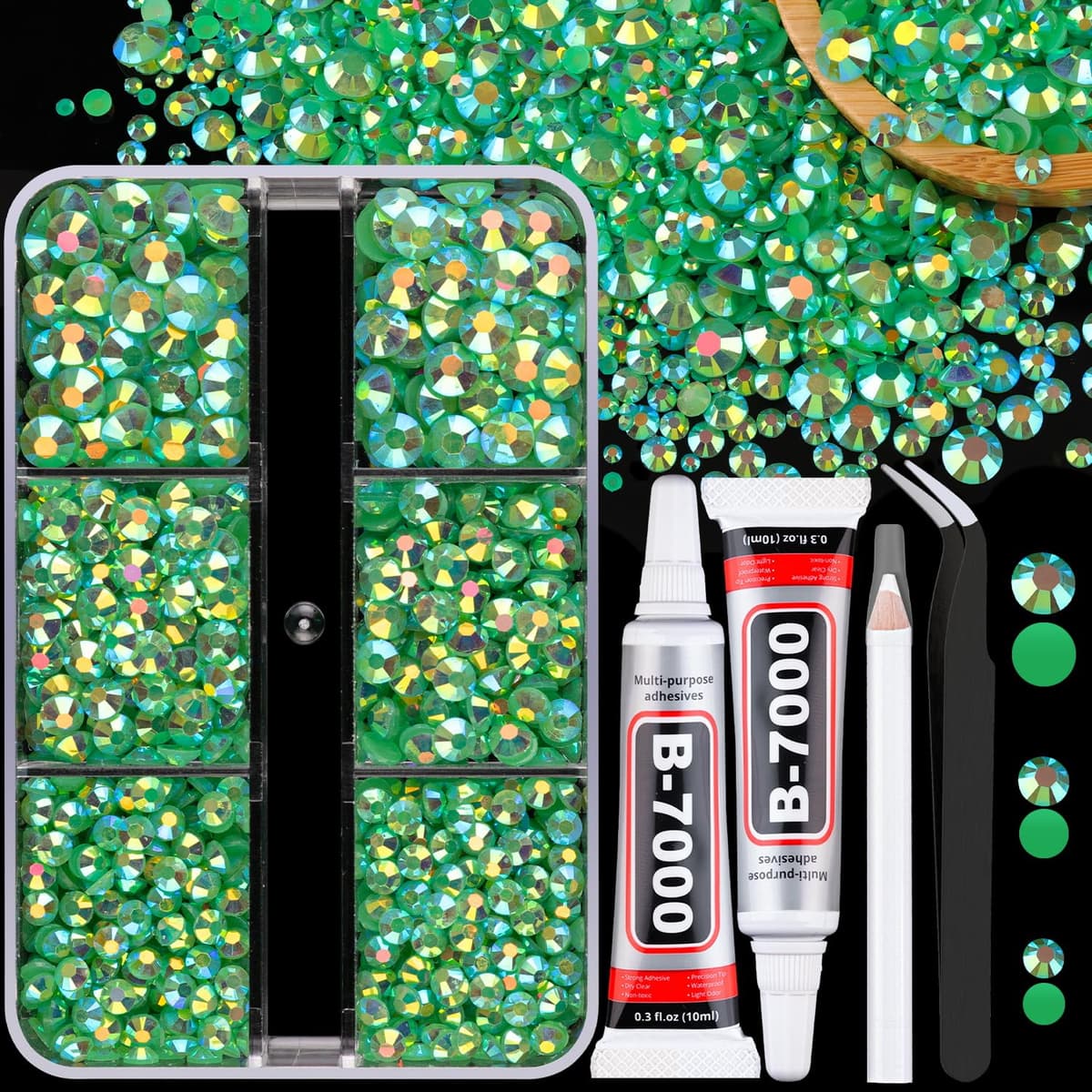 Resin Jelly Rhinestones for Crafting with B7000 Jewelry Glue, 2 Boxes Gold Flatback Crystals with 2Pcs 10ml Glue, Bedazzling Non Hotfix Gems for DIY Tumblers Clothing Shoes Manicure — view 47