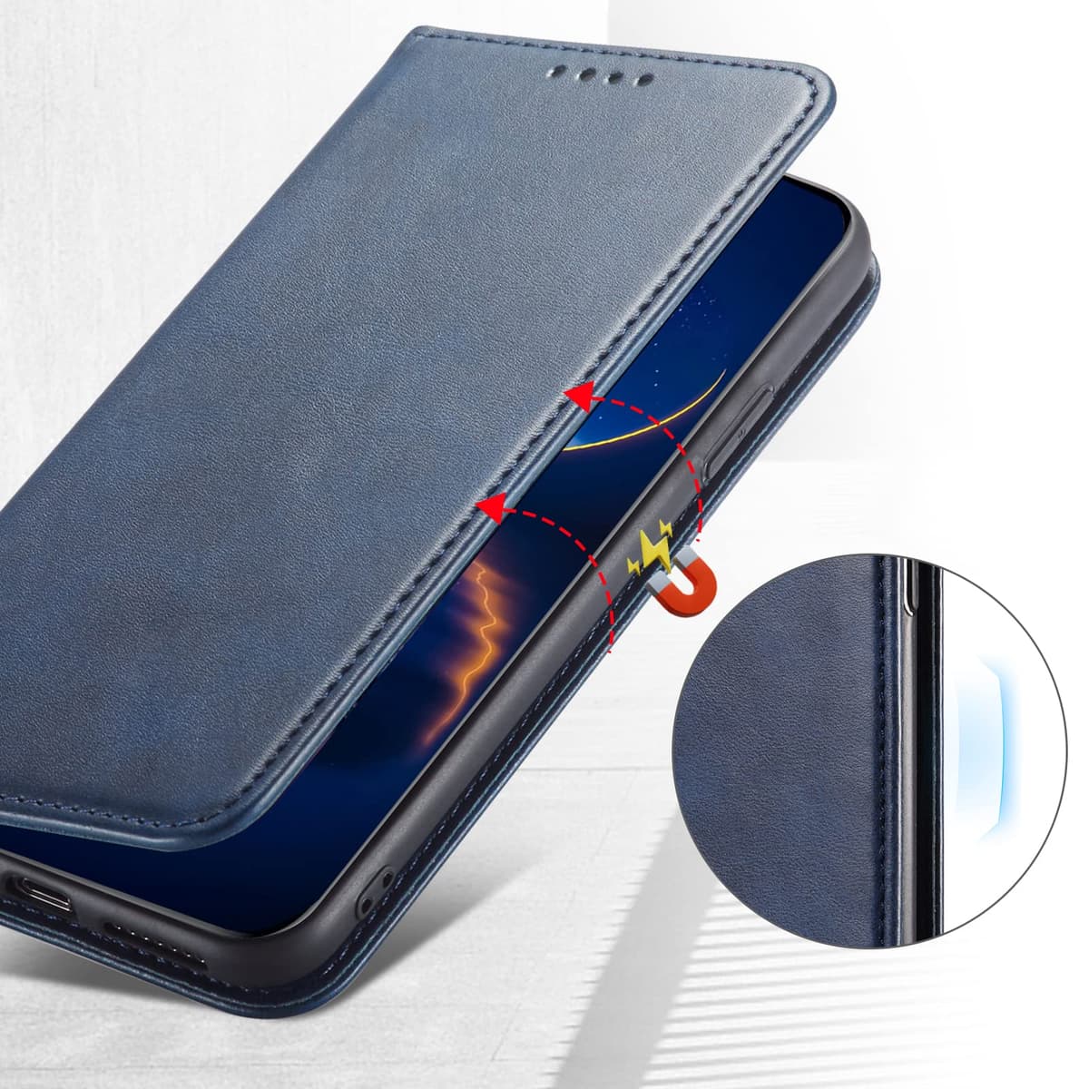 Case for OnePlus 10T 5G, Classic PU Leather Magnetic Wallet Case, Flip Folio Protective Phone Cover Compatible with OnePlus 10T 5G, Blue — view 4