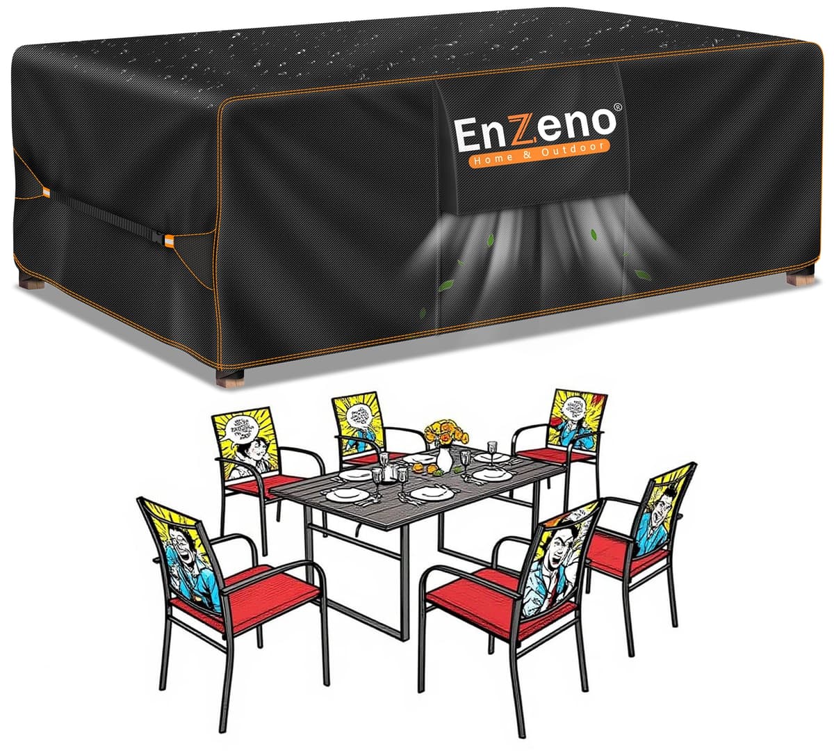 Enzeno Outdoor Garden Furniture Covers - Waterproof with Air Vent, Patio Table and Chair Set Cover, Heavy Duty Oxford Fabric 200X160X74cm — view 10