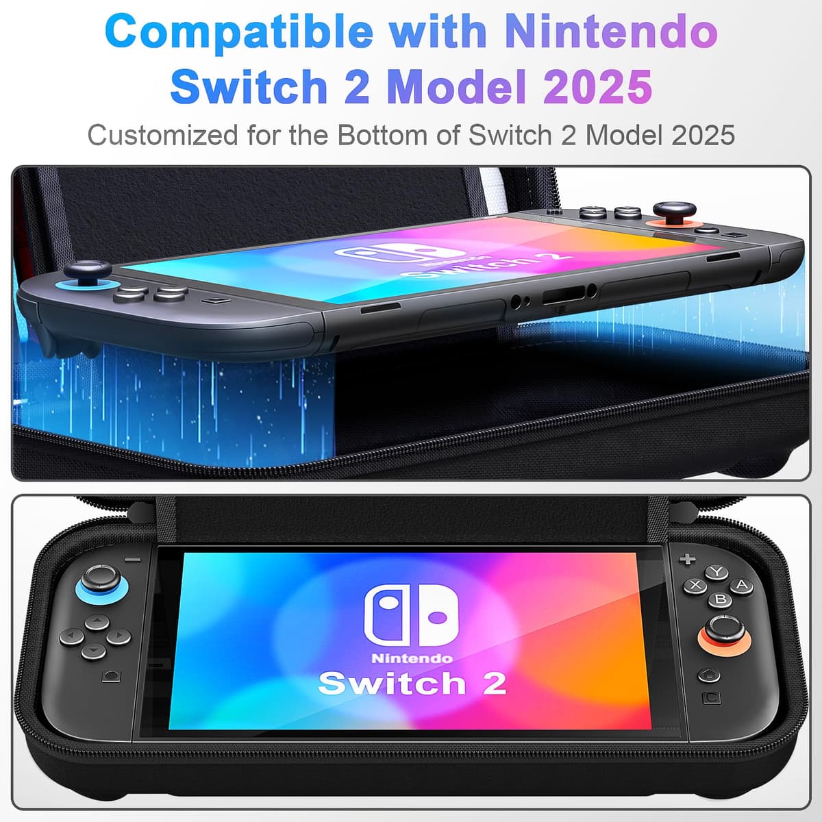 daydayup Switch 2 Carry Case Compatible with Nintendo Switch 2, with 24 Games Cartridges Protective Hard Shell Travel Carrying Case Pouch for Switch 2 Console & Accessories,Black — view 2