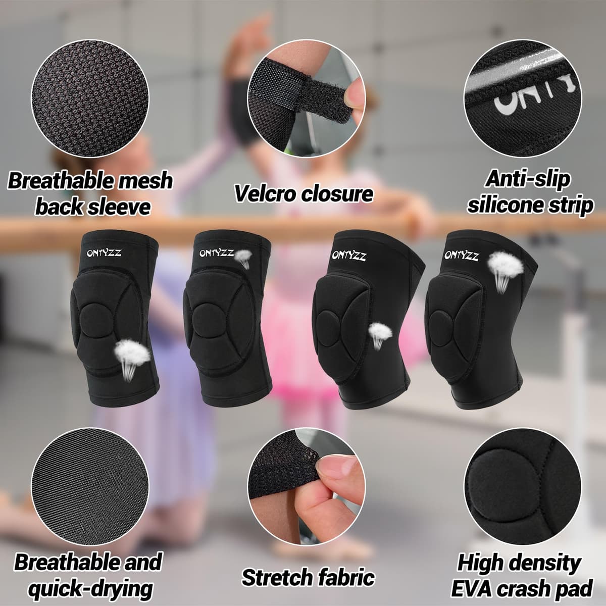 ONTYZZ Rodillera Niña Niño Coderas Transpirables Ligeras Deportivas Proteccion para Futbol Baloncesto Voleibol MTB Gimnasia Ritmica Balonmano Baile — view 4