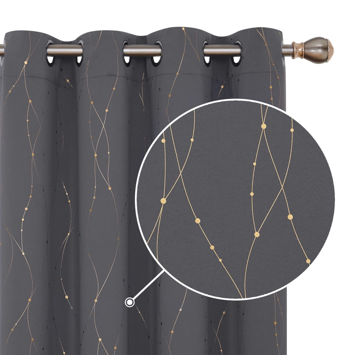 Deconovo Soft Dotted Line Foil Printed Blackout Curtains Thermal Insulated Curtains Eyelet Energy Efficiency Room Darkening Curtains for Bedroom 52 x 72 Inch Light Grey 2 Panels — view 60