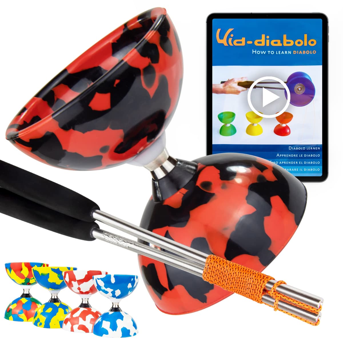 Juggle Dream Jester Diábolo Set para Malabares - Diábolo con Eje de Rodamientos con Palos de Aluminio y Vídeo de Aprendizaje en Línea (Azul/Blanco) — view 10
