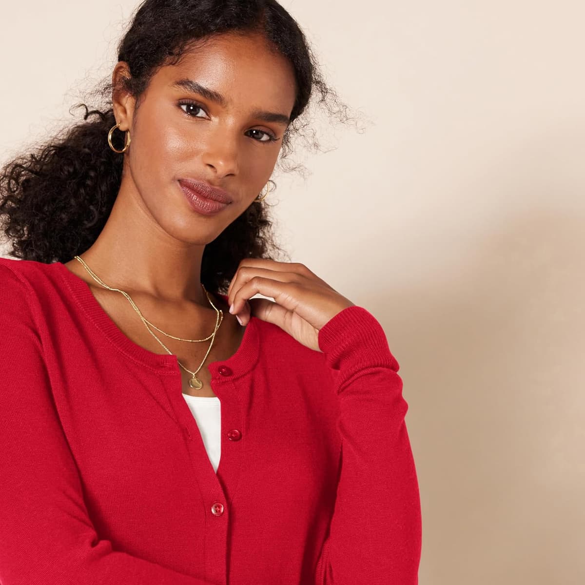 Amazon Essentials Women's Lightweight Crewneck Cardigan Jumper (Available in Plus Size) 5XL Plus Red — view 3