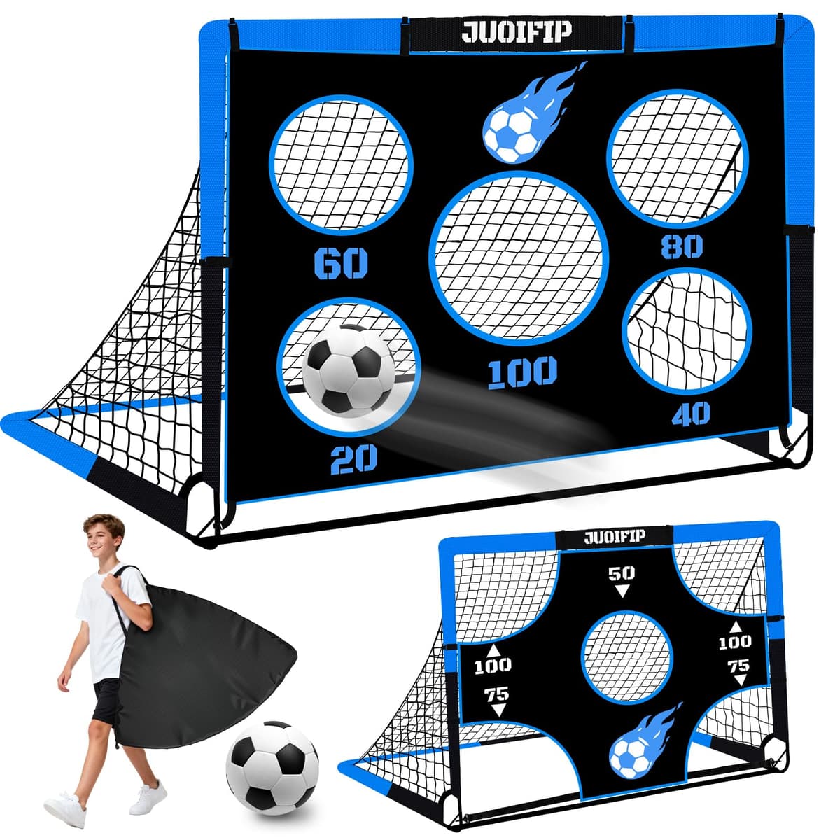 NZQXJXZ Portería de fútbol 3 en 1 para niños, red de fútbol de 150 x 120 cm, postes de portería para jardín con 2 telas intercambiables y una pelota, bolsa de transporte, fácil de montar y plegable