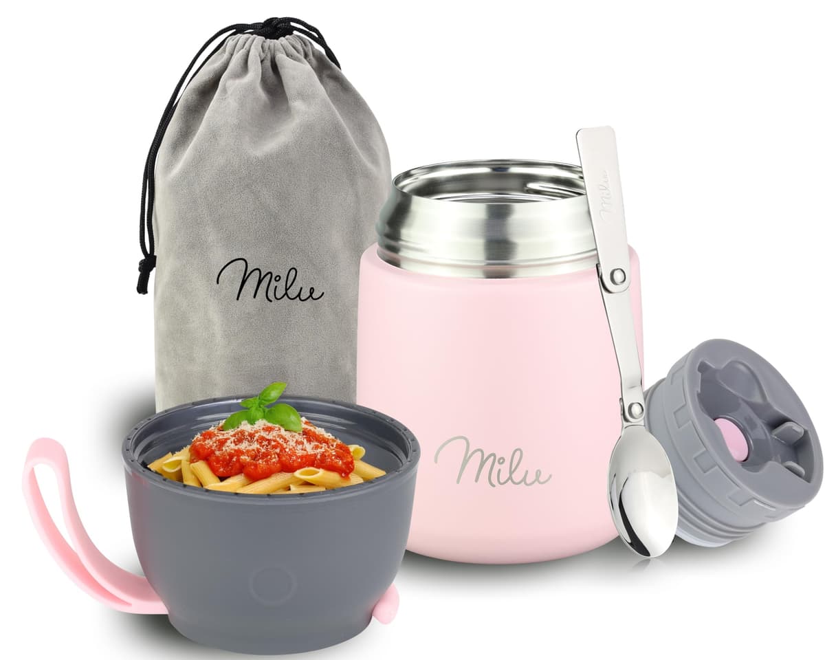 Milu Termo para Comida 450 ml Taza Aislada, Botella de Acero Inoxidable Aislada Alimentos, Beber y sopa de los niños de adultos Térmico (450ml/Verde Azul) — view 39