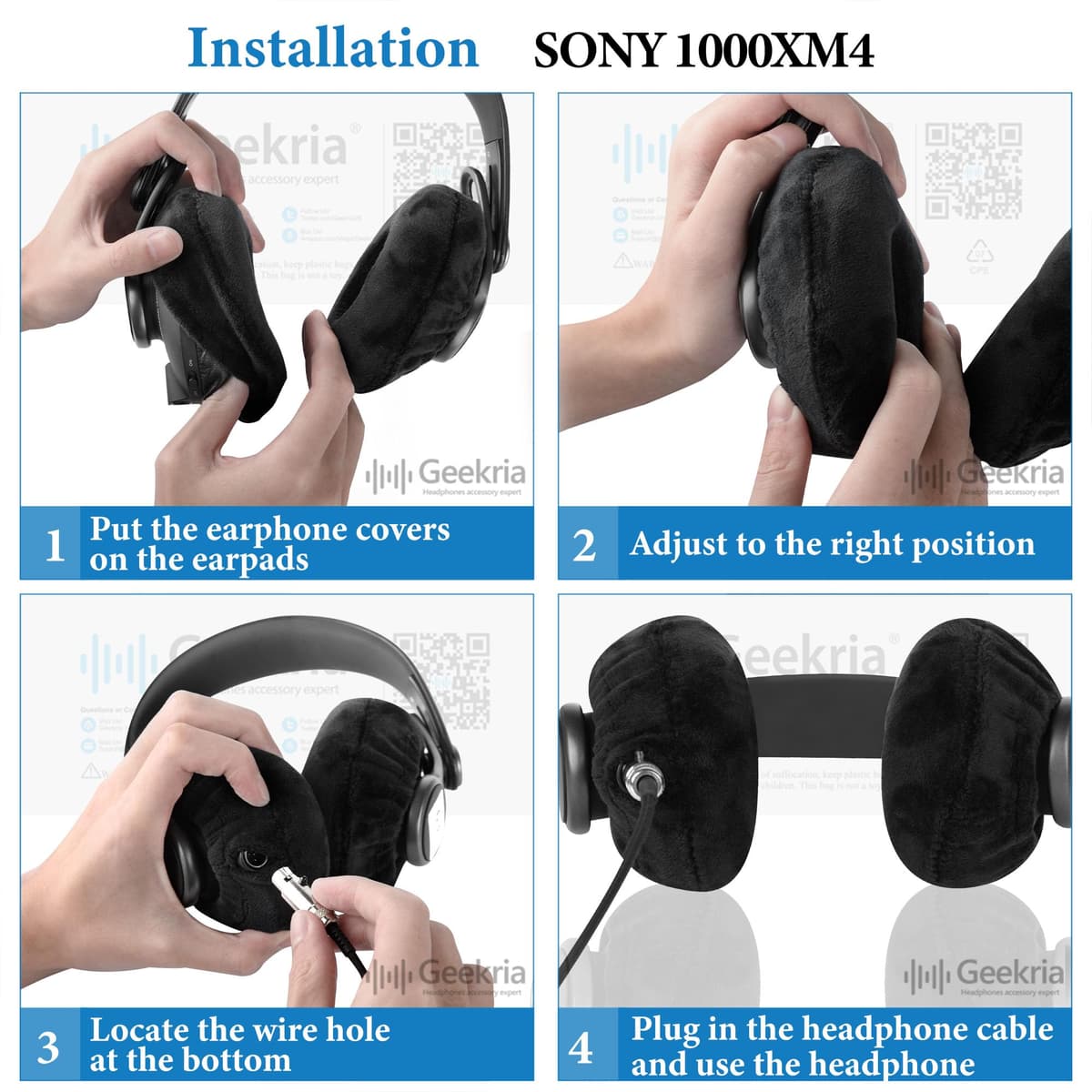GEEKRIA 2 Pares de Fundas de Terciopelo para Auriculares, Protectores Sanitarios Lavables y elásticos para Almohadillas para Auriculares supraaurales, Cubierta contra el Sudor para Calidez y c — view 5